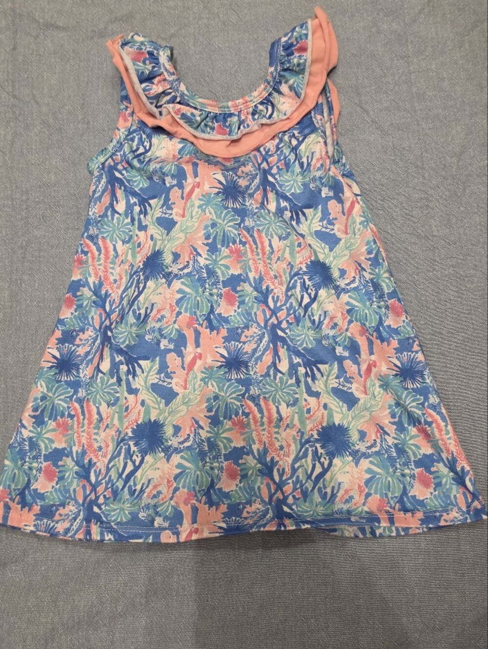 Girls' Tropical Ruffle Neck Casual Dress - Pink & Blue